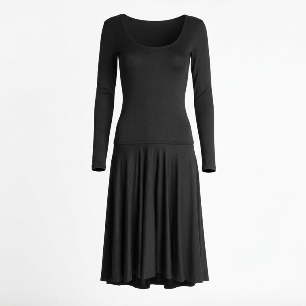 Vintage Louis Feraud Rembrandt Black Knit Long Sleeve Flare Midi Dress XS Wool